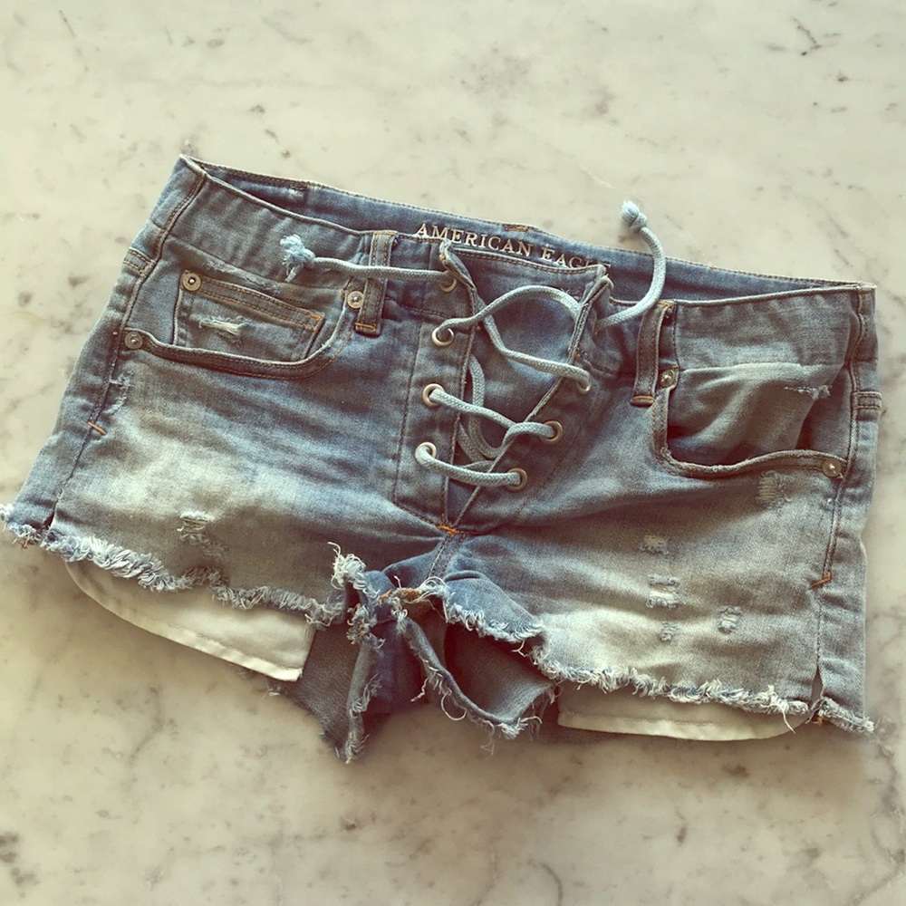 American Eagle Lace Up denim shorts